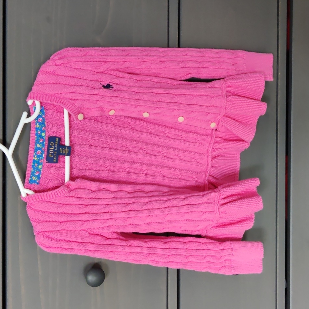 Polo Ralph Lauren cable knit pink cardigan sweater 4/4T